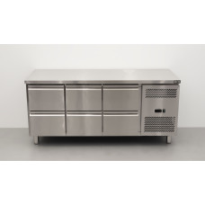 HCB stainless steel workbench with cooling, 6 drawers, 179.5 cm, 230 V