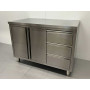HCB 120cm work cabinet - work table, 2 folding doors and 3 drawers, Stainless steel