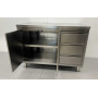 HCB 120cm work cabinet - work table, 2 folding doors and 3 drawers, Stainless steel