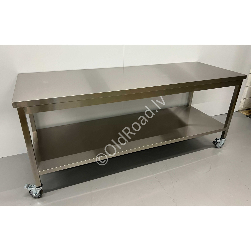 HCB mobile workbench on wheels, 200 x 70 x 85 cm Stainless steel