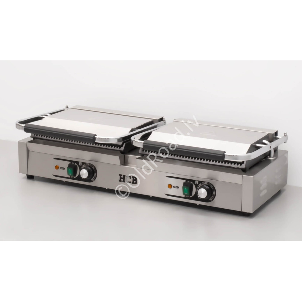 HCB double contact grill Panini grill XXL ribbed 230V Stainless steel