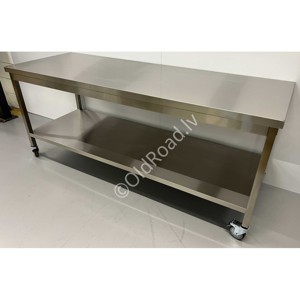 HCB mobile workbench on wheels, 200 x 70 x 85 cm Stainless steel